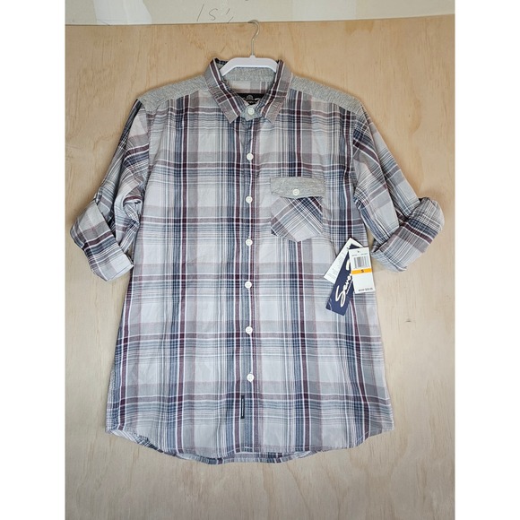 Seven7 Other - Seven7 Mens Ash Grey Plaid Button Down Shirt Long Sleeve Cotton Small SNS7834